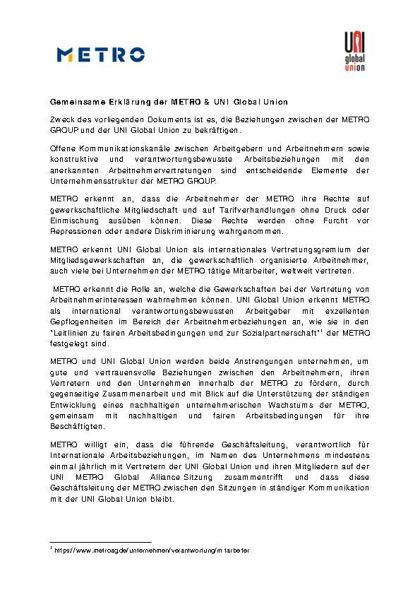 Statement Erklärung UNI Global Union