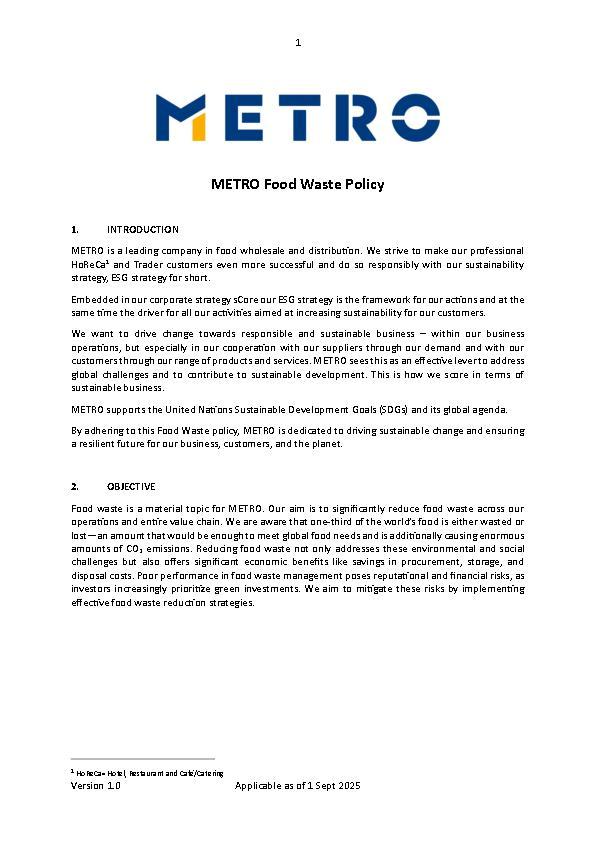 METRO Food Waste Policy (Englisch)