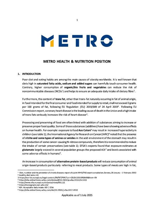 Health and Nutrition Position (Englisch)
