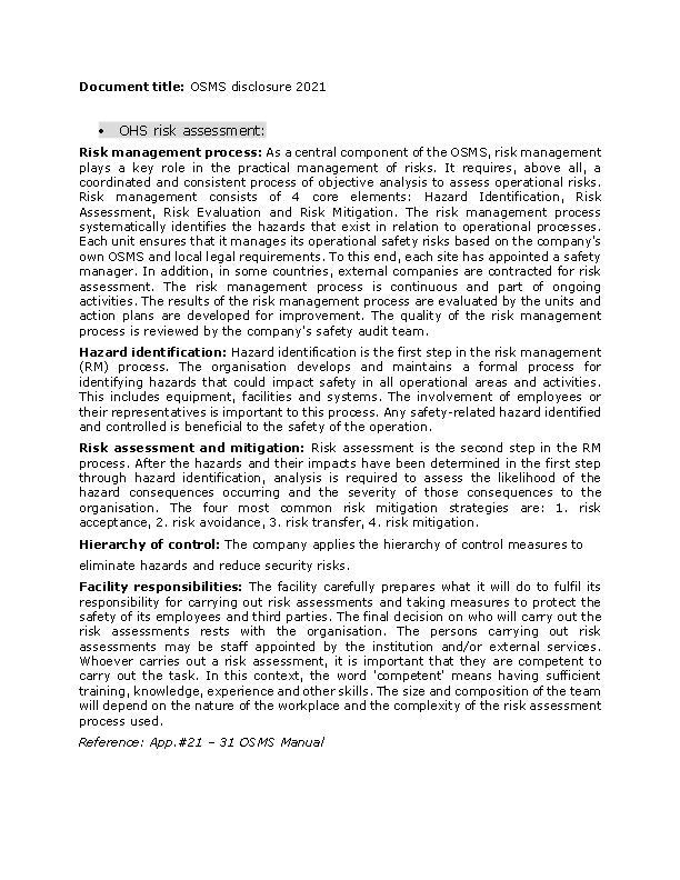 Operational Safety Management System (OSMS) Short Version 2021 (Englisch)