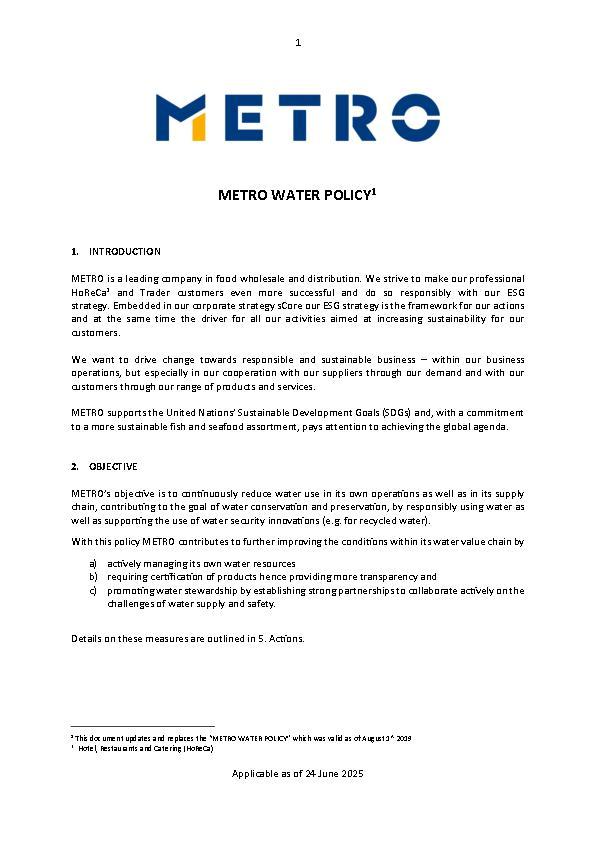 METRO Water Policy (Englisch)
