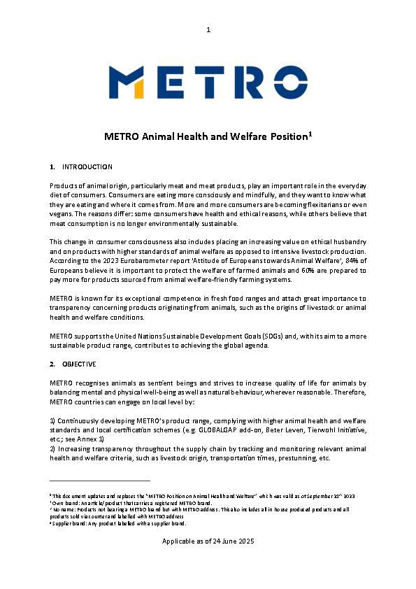 Animal Health and Welfare Position (Englisch)