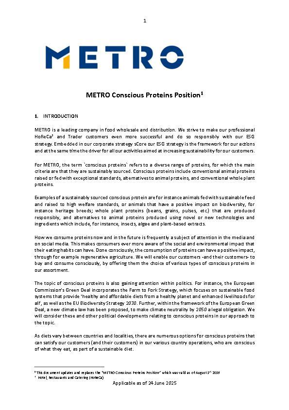 METRO Position zu bewussten Proteinen (Englisch)